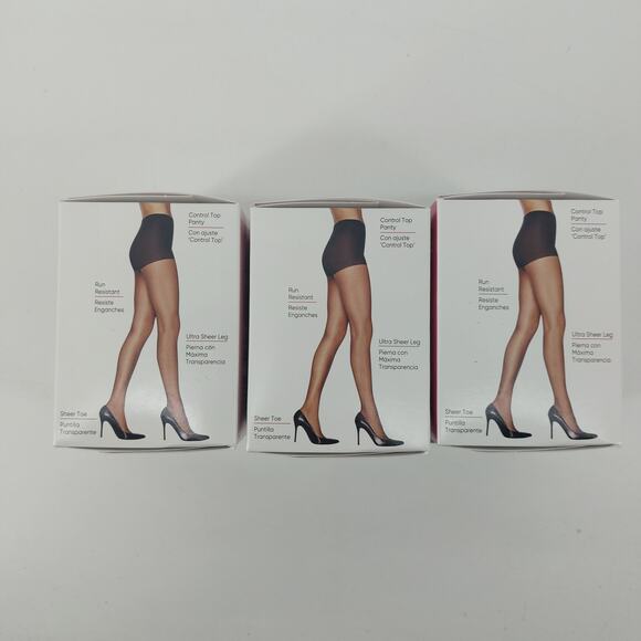 Leggs Jet Black Q Silken Mist Ultra Sheer Legs Control Top 6 Pairs Tights - Picture 3 of 8